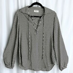 Frame - Silk Blouse, Black and White Patterned Women's Top
